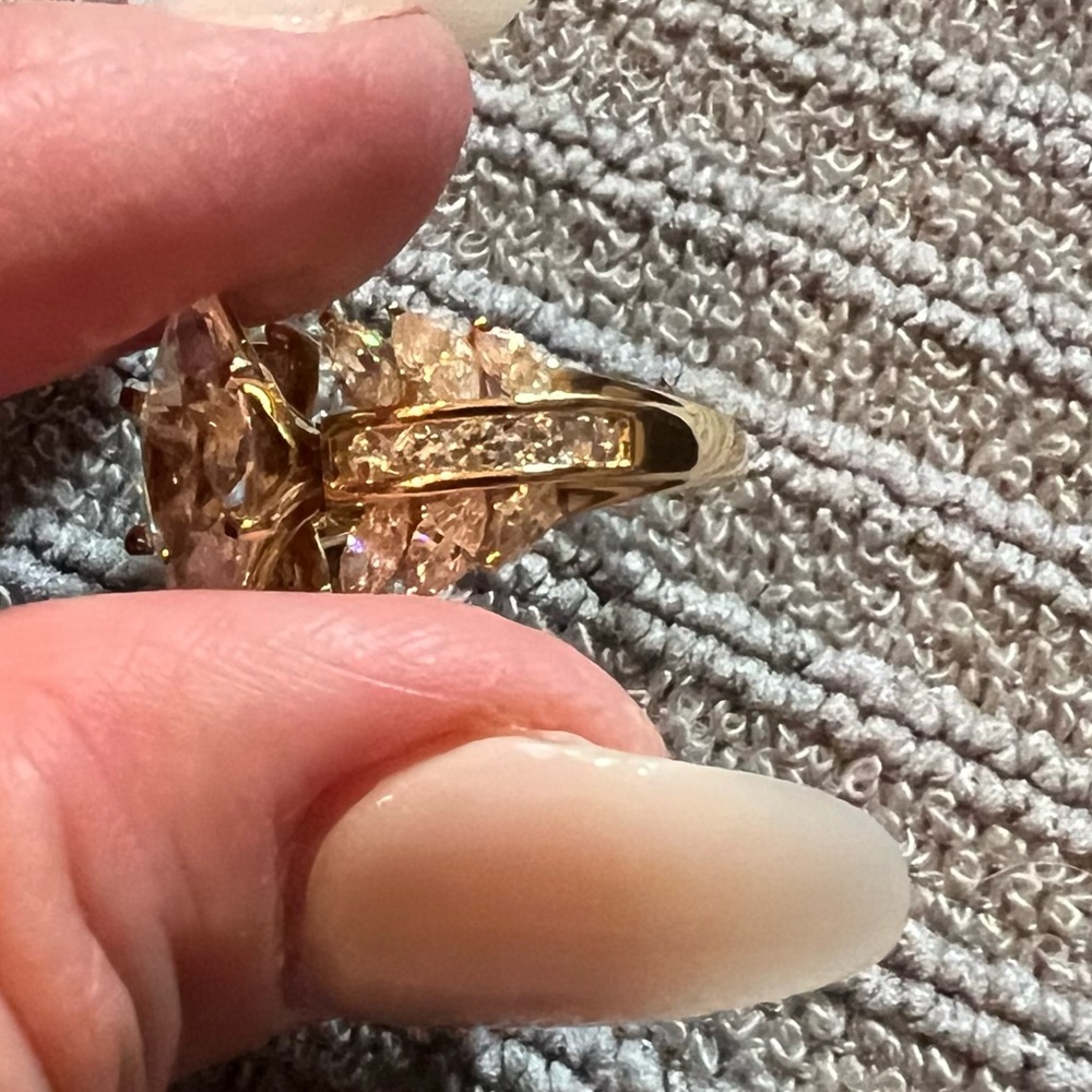 Diamonique Gold Marquise Cut Ring with Art Deco Elegance - Picture 12 of 15